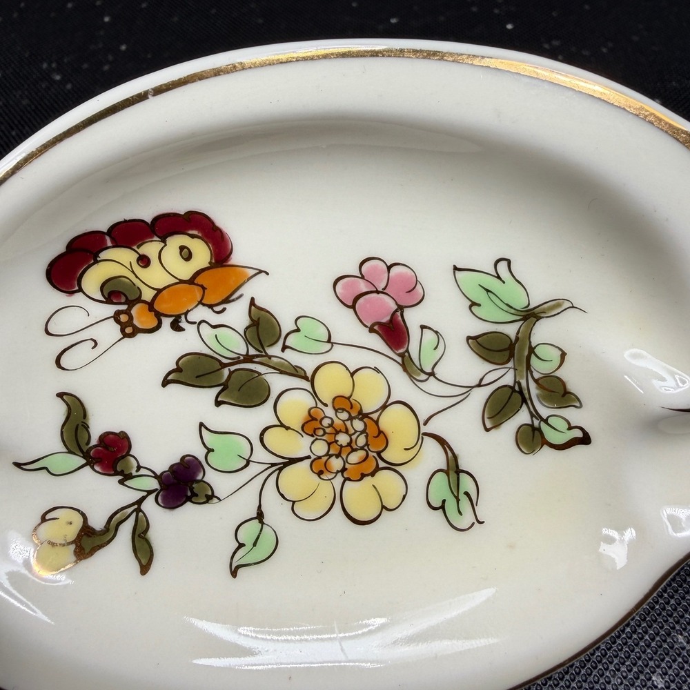 Zsolnay Hungary Hand Painted Porcelain Ashtray Floral Butterfly Gold Trim 4x3 - Picture 4 of 11